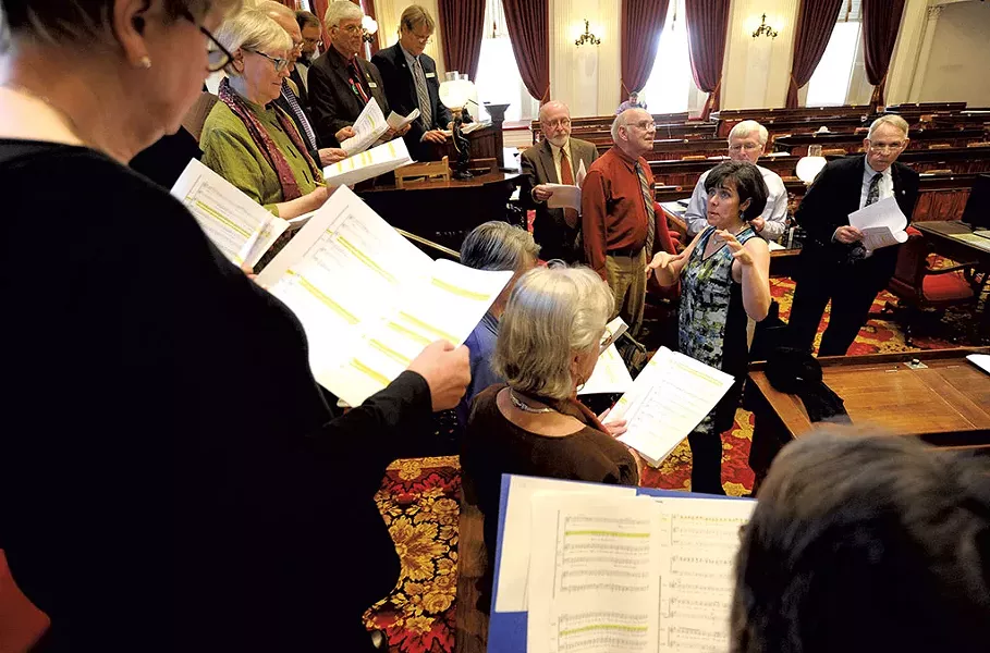 Rep. Mitzi Johnson leading the Statehouse Singers - JEB WALLACE-BRODEUR