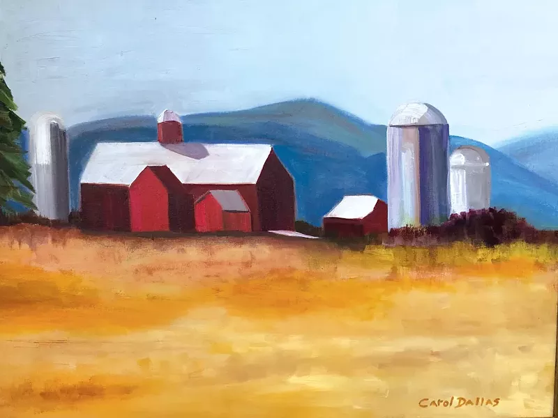 Carol Dallas, "Vermont Barn With Silos"