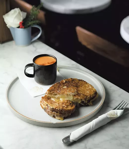 Spicy tomato soup and grilled cheese sandwich - BRENT HARREWYN