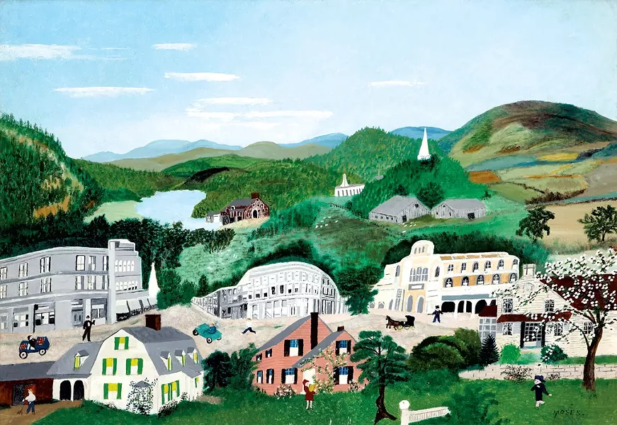 "Bennington, 1945" by Anna Mary Robertson "Grandma" Moses - COURTESY OF SHELBURNE MUSEUM/BENNINGTON MUSEUM