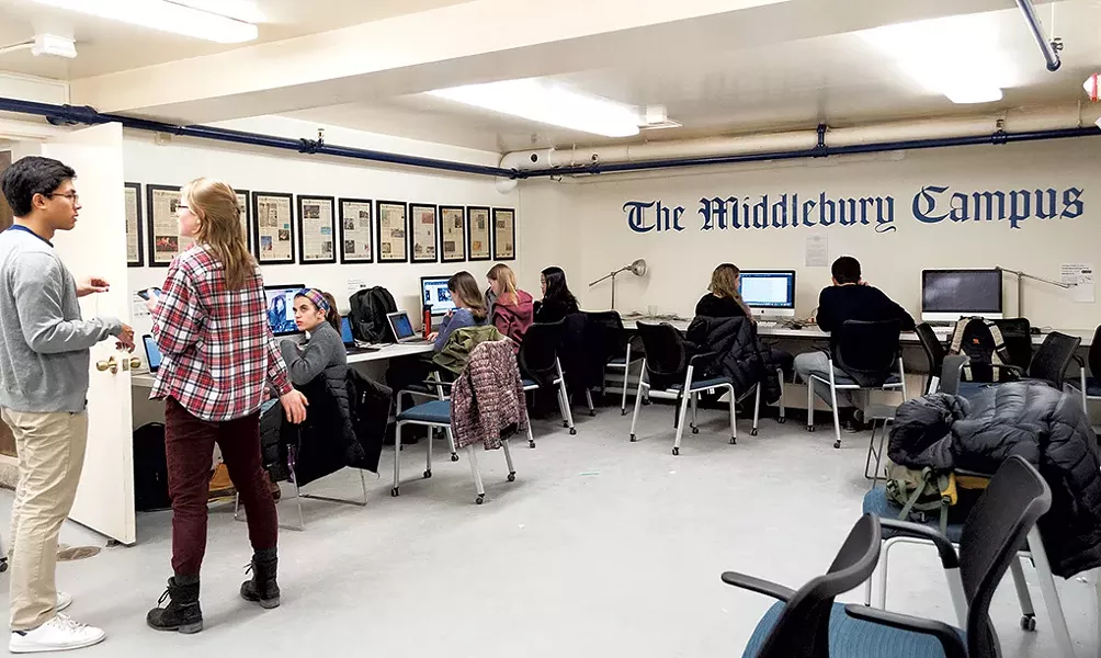 Student journalists working on an issue of the Campus - H.B. WILCOX