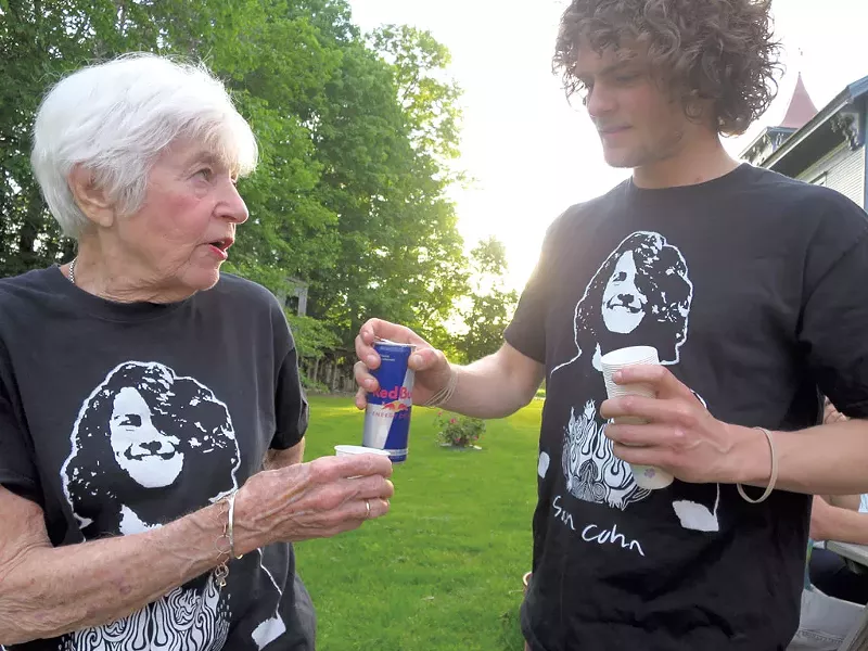 Judy Cohn and her grandson Gabe drinking a Red Bull toast - MATTHEW THORSEN