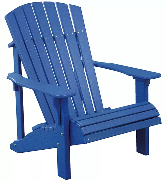 A blue poly chair from Lamoille Woodcraft