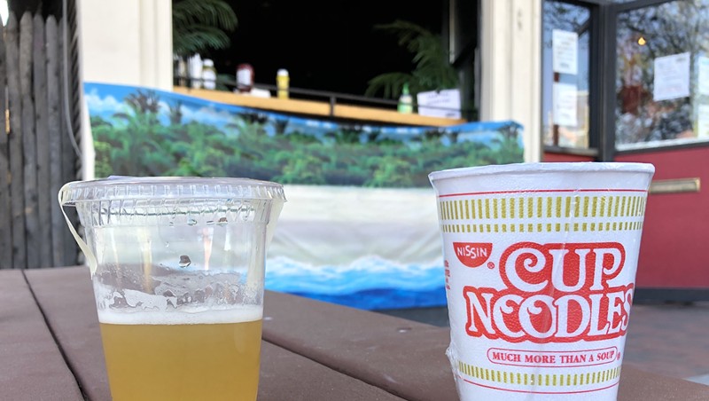 Maple-Whiskey Lemonade and a Cup of Noodles to-go from the Monkey House