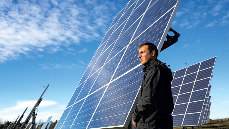 Developer Joe Larkin at a South Burlington solar farm