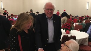 Jane O'Meara Sanders, Sen. Bernie Sanders and Tony Pomerleau in December 2017 at the Pomerleau Holiday Party in Burlington