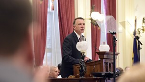 Gov. Phil Scott delivers his budget address in the Vermont Statehouse Tuesday.