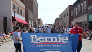 Sen. Bernie Sanders marches in the Creston, Iowa, Independence Day Parade.