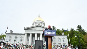 Sen. Bernie Sanders addressing the crowd Saturday
