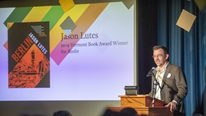 Jason Lutes accepting the Vermont Book Award