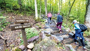 Mount Philo hikers climbing a new stone staircase