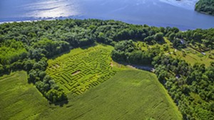 An aerial view of Fort Ticonderoga's corn maze