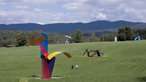 "Jitterbug" (foreground) by David Stromeyer at Cold Hollow Sculpture Park in Enosburg