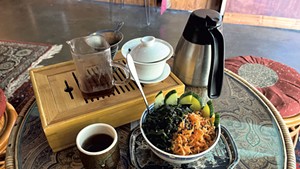 Bird's Nest Pu'er tea and a savory rice bowl at Dobr&aacute; Tea