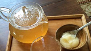 Ginger tea and raw honey at Stone Leaf Teahouse