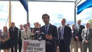 Burlington Mayor Miro Weinberger accounces a climate change coaltiion Tuesday with Gov. Phil Scott.