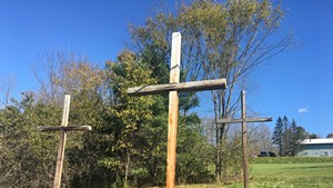 Crosses on the hillside in Randolph