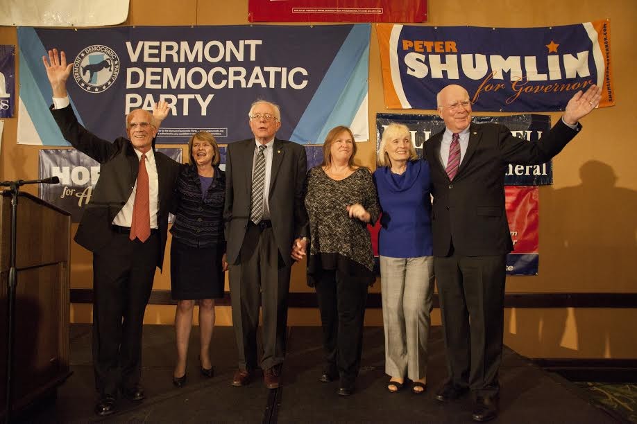 Vermont's congressional delegation — Rep. Peter Welch, Sen. Bernie Sanders and Sen. Patrick Leahy — and their spouses on Election Day 2014. - MATTHEW THORSEN
