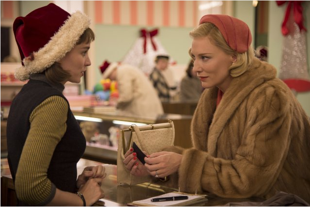 Cate Blanchett looks like she has a Christmas present for Rooney Mara in Carol. - WEINSTEIN COMPANY