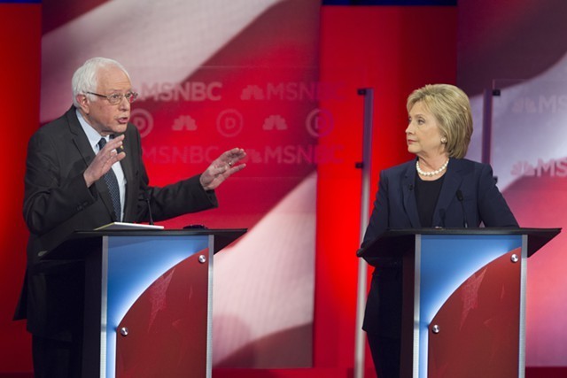Sen. Bernie Sanders and Hillary Clinton debating in February in New Hampshire. - FILE: SCOTT EISEN/MSNBC