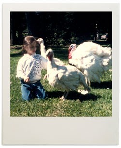 Alice Levitt with the turkeys her family kept as pets.