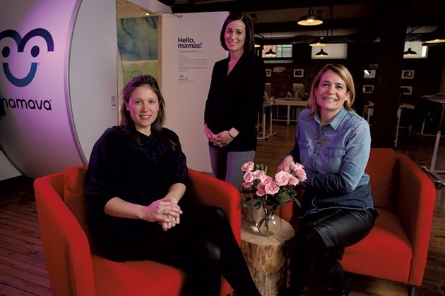 Mama cofounder and CEO Sascha Mayer (right) with employees Annie Ode (left) and Nikkie Kent - MATTHEW THORSEN