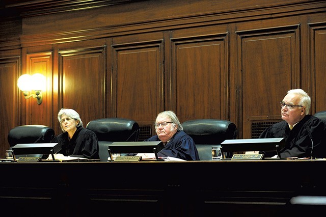 Left to right: Supreme Court Justices Beth Robinson, John Dooley and Harold Eaton Jr. - MATTHEW THORSEN