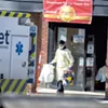 A worker helping to evacuate Burlington Health & Rehabilitation Center patients on Tuesday A worker helping to evacuate Burlington Health & Rehabilitation Center patients on Tuesday