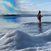 Katharine Montstream takes a chilly dip in Lake Champlain Katharine Montstream takes a chilly dip in Lake Champlain