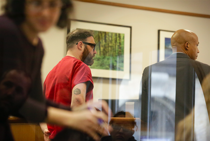 Matt Hickey, left, the tech journalist and former Stranger freelancer accused by multiple women of rape, is pictured at his arraignment in King County Superior Court in Seattle on Nov. 29, 2016.