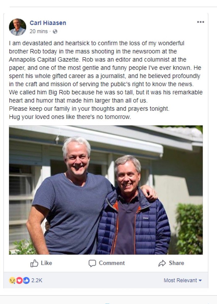From novelist Carl Hiaasens Facebook page. From novelist Carl Hiaasens Facebook page.