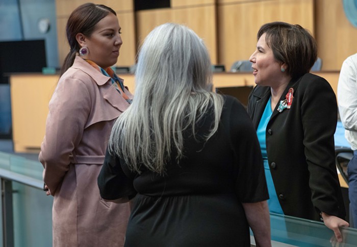 Juarez speaking following a meeting of her Civic Development, Public Assets, and Native Communities Committee. Juarez speaking following a meeting of her Civic Development, Public Assets, and Native Communities Committee.