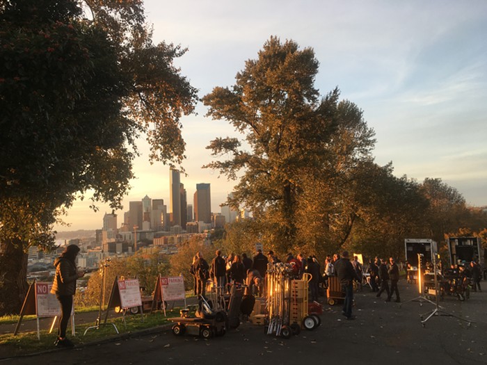 A Seattle film crew on a recent shoot in the city.