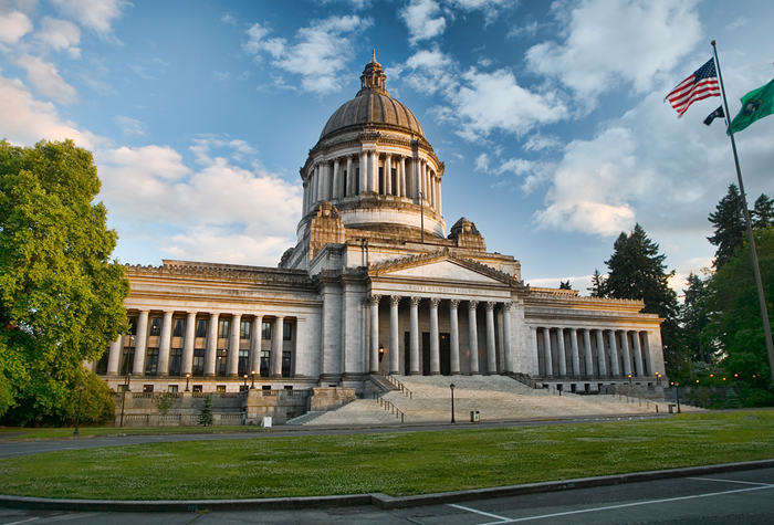 People who work in the state capitol in Olympia are practicing social distancing just like everyone else.