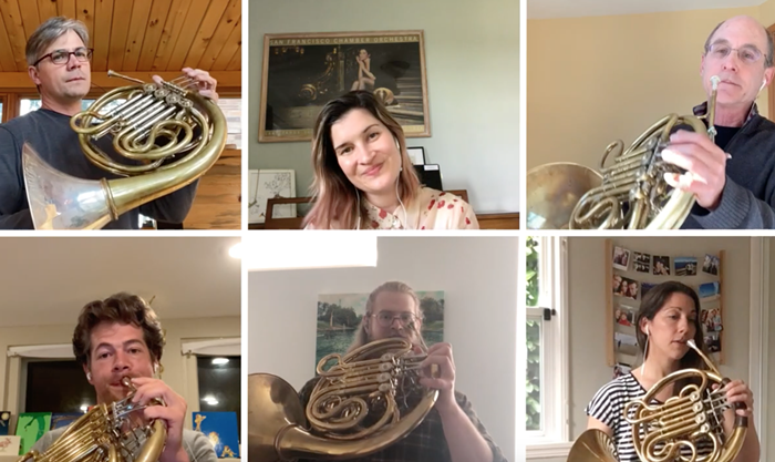 Danielle Kuhlmann, in the top center, usually plays French horn, but this morning she sings for us. Danielle Kuhlmann, in the top center, usually plays French horn, but this morning she sings for us.