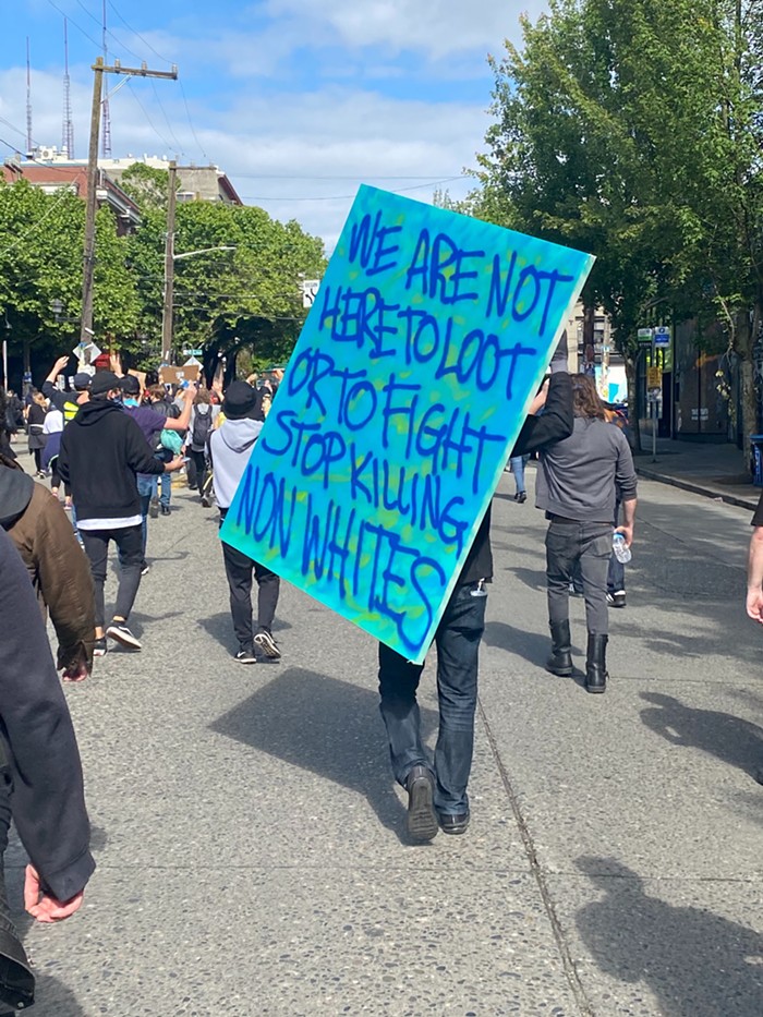 A sign from Sundays protest in Seattle. A sign from Sundays protest in Seattle.