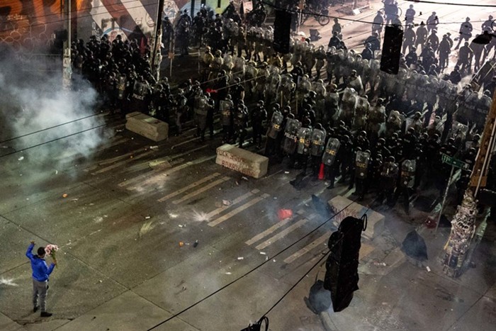 A photo from The Strangers office taken in the early hours of June 8, the day the East Precinct was given over to demonstrators and turned into CHOP. Medics now attest that SPD targeted them while they were treating a critically wounded protester.