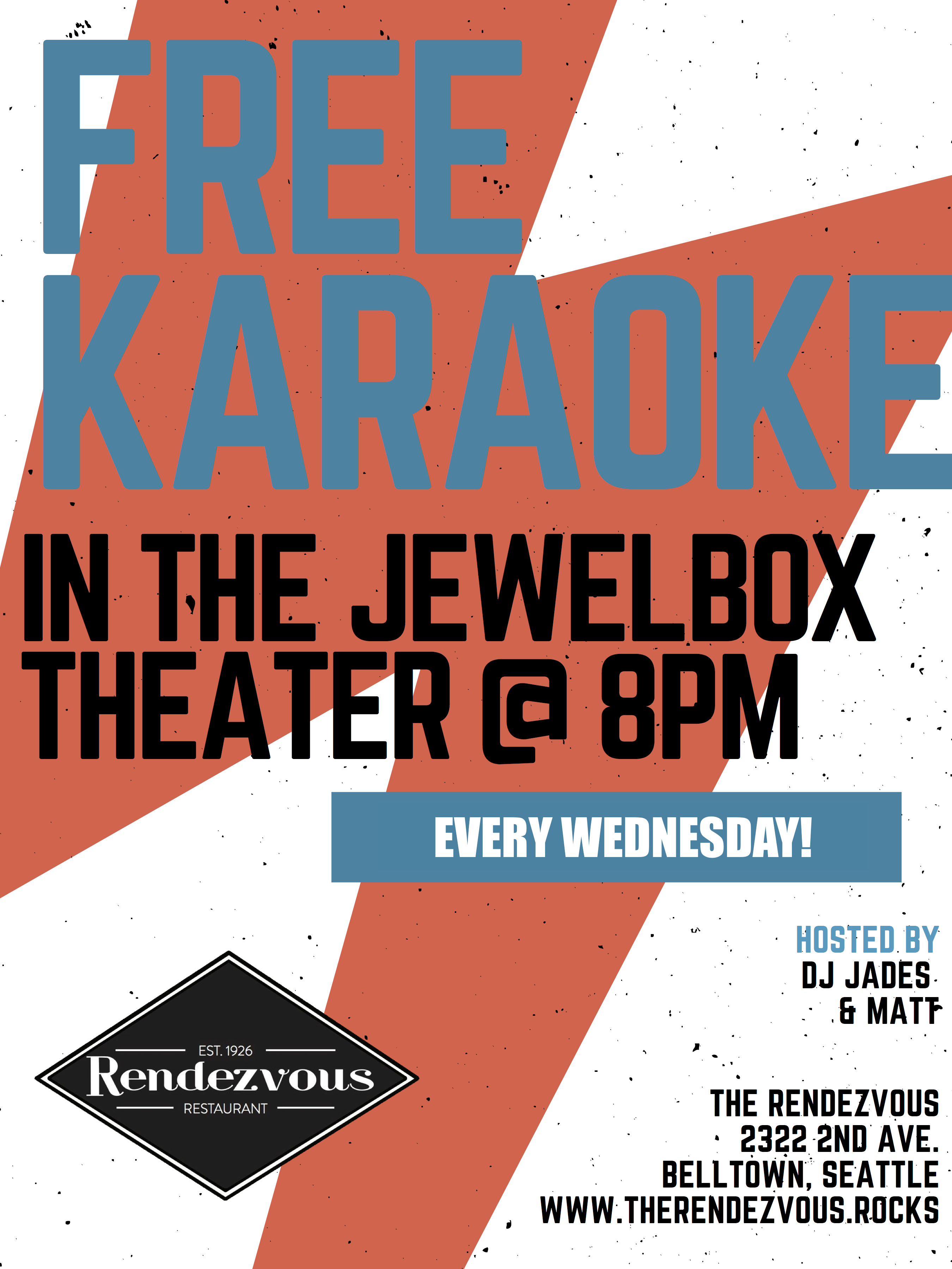 Free Karaoke in The Jewelbox Theater! at Rendezvous in Seattle, WA on Wednesdays, 8 pm12 am