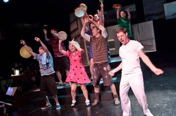 Snoopy (Matt Shofner, at front right) leads the cast of "You're a Good Man, Charlie Brown" in a rousing ode to his supper dish.
