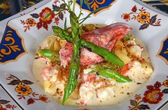 Butter-poached lobster and pasta shells folded into white truffle Mornay sauce is a decadent riff on the childhood staple, mac ’n’ cheese. - SCOTT ELMQUIST