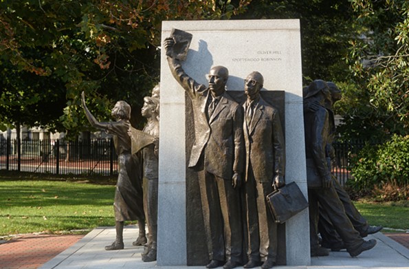 The Virginia Civil Rights Memorial, featuring lawyers Oliver Hill and Spottswood Robinson, opened in 2008 on the grounds of the Virginia State Capitol. - SCOTT ELMQUIST