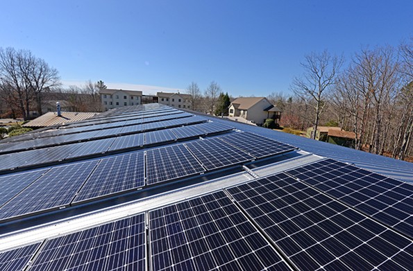Solar panels seen on the Yogaville administration building in Buckingham County. - SCOTT ELMQUIST/FILE