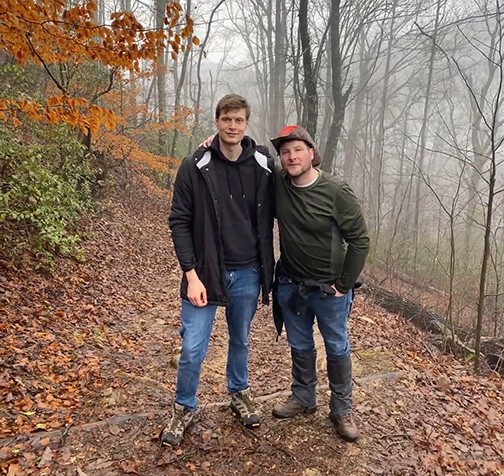 Dominik Kulusic and Demas Boudreaux on a mountain trail. Douthat and Grayson Highlands state parks were the student’s favorites in the mountains. - DEMAS BOUDREAUX