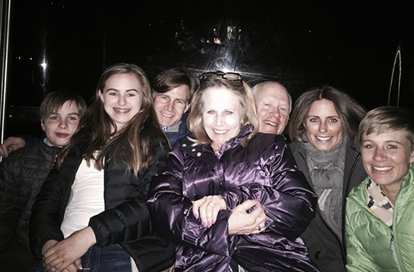 Liz Parker (from the right) with her future wife, Sarah Tallman, her father and mother, Michael and Ginny Reynolds Parker, her uncle Roland Reynolds and his children India and Samuel, in Vail, Colorado in 2014. Ginny Parker and Roland Reynolds are children of the late J. Sargeant Reynolds, a lieutenant governor of Virginia and namesake of the community college. - COURTESY LIZ PARKER