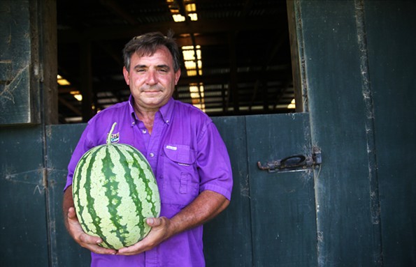 Horticulturist Kerry Heafner in 2021 holding a Red-N-Sweet heirloom watermelon grown at Belle Haven Kids Farm in Calhoun, Louisiana and gifted to Joshua Fitzwater.