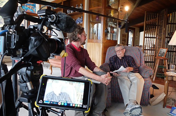 Richmond filmmaker Patrick Gregory conducts an interview with John Sprague, grandson of Frank J. Sprague, known as the father of electric traction.