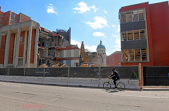 The VCU Franklin Street Gymnasium in the 800 block of West Franklin Street was demolished this spring, providing a temporary view of the Cathedral of the Sacred Heart. A six-story academic building will replace the campus’ mid-century modern landmark.