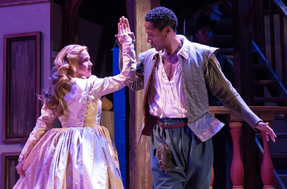 With playful chemistry, Betsy Struxness plays Viola De Lesseps and Brandon Carter is Will Shakespeare in Virginia Rep’s stage version of the Oscar-winning film.