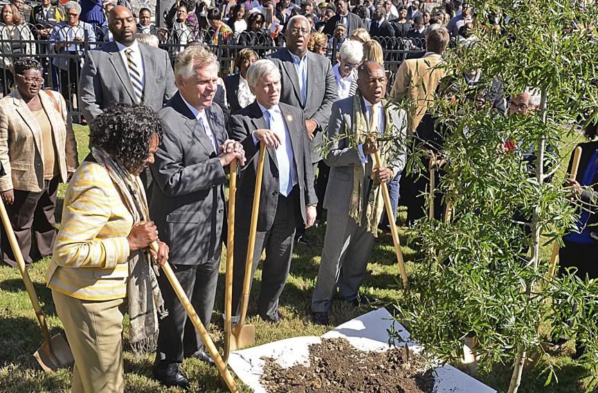Gov. Terry McAuliffe, former Gov. Bob McDonnell and Mayor Dwight Jones broke ground for a project at the site several weeks ago. - ASH DANIEL