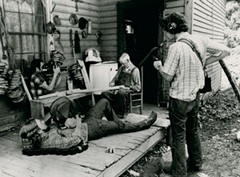 Appalshop filmmakers filming chairmaker Dewey Thompson in Sugarloaf Hollow, Kentucky, 1975. - Uploaded by Dwight Swanson